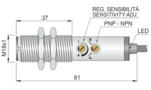 Φωτοκύτταρο προσέγγισης κυλινδρικό Φ18 50cm PNP/NPN